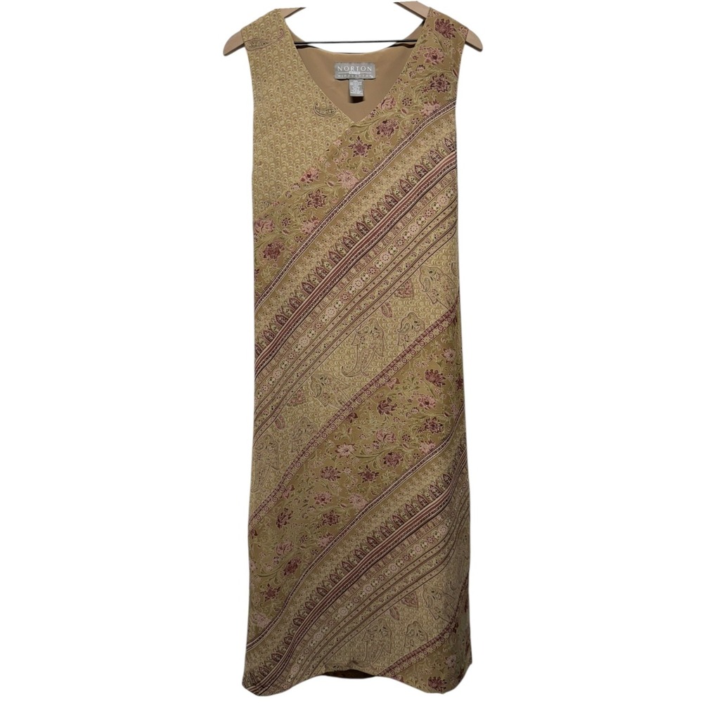 Vtg Norton McNaughton Floral Slip Maxi Dress XL Brown Red 90s Y2K Artsy Chiffon